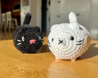 Crochet Amigurumi Loaf Cat Plushie | Cute Cat Stuffed Animal Toy | Handmade Gift Ideas For Kids | Black Cat Plush | Cat Lover Gift