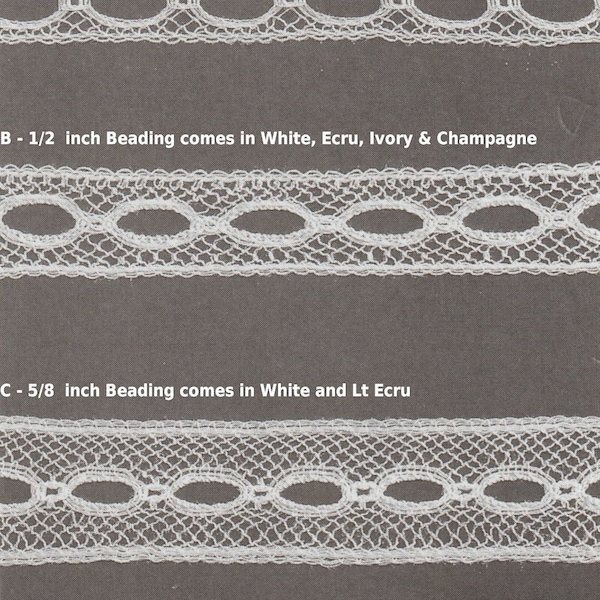 French Cotton Lace Beading in White, Ecru, Ivory, and Champagne - Heirloom Beading - Doll Dress Supplies -