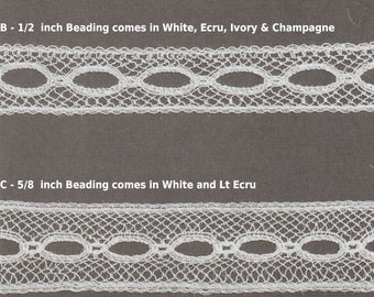 French Cotton Lace Beading in White, Ecru, Ivory, and Champagne - Heirloom Beading - Doll Dress Supplies -