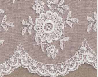 White on Lt Pink Swiss Organdy Scalloped Embroidered Flounce - 27 Inches Wide - 100 Percent Cotton - Heirloom Sewing - Doll Dress Supplies
