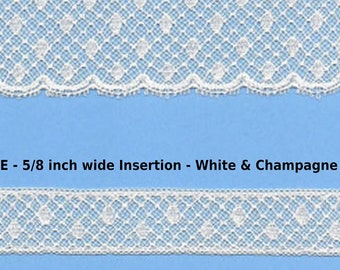 Matching French Maline Cotton Lace Insertion and Edging - Available in White and Champagne - Heirloom Sewing - Doll Dress Supplies