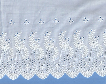 Imported White Swiss Batiste Scalloped Embroidered Flounce - 27 Inches Wide - 100 Percent Cotton - Heirloom Sewing Supplies