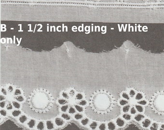 Embroidered Swiss Batiste Cut Work Edging - Flower Edging - Entredeux Scallops - Heirloom Sewing - Doll Dress Supplies