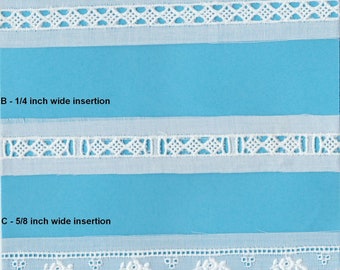 White Entredeux Edged Flower Insertion - Diamond Entredeux - Swiss Embroideries - Heirloom Sewing Supplies - Doll Dress Supplies