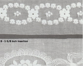 Oval Swiss Batiste Embroideried Insertion - 100 Percent Cotton Insertion -  White or Ecru on White - Heirloom Sewing - Doll Dress Supplies