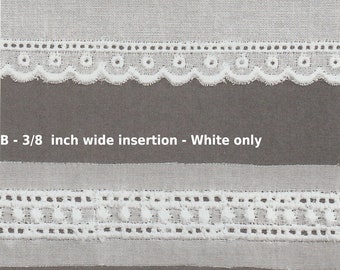 Embroidered Spanish Batiste Entredeux Edged Insertion, and Narrow Edging - Heirloom Sewing - Doll Dress Supplies