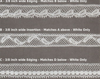 Matched French Cotton Lace Edging and Insertion in White - Heirloom Sewing - Doll Dress Supplies - Narrow French Cotton Edging