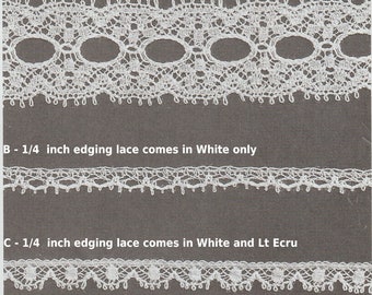 French Cotton Galloon Lace Beading in White, and Lt Ecru - Narrow French Cotton Lace - Heirloom Sewing - Doll Dress Supplies