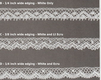 French Cotton Lace Edging in White, Lt Ecru, and Ecru - Heirloom Sewing - Doll Dress Supplies - Narrow French Cotton Edging