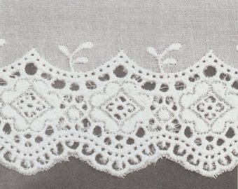 Embroidered Swiss Batiste Cut Work Edging - Flower Edging - Entredeux Scallops - Heirloom Sewing - Doll Dress Supplies