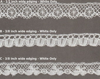 French Cotton Lace Edging in White - Heirloom Sewing - Doll Dress Supplies - Narrow French Cotton Edging
