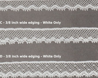 French Cotton Lace Edging in White, Lt Ecru, and Ecru - Heirloom Sewing - Doll Dress Supplies - Narrow French Cotton Edging