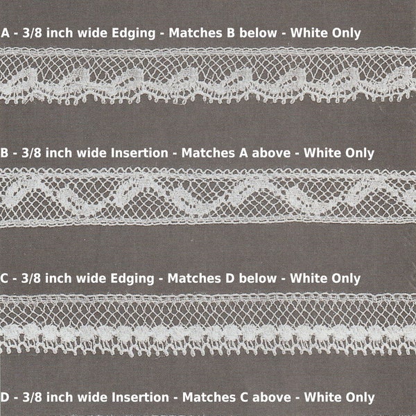 Matched French Cotton Lace Edging and Insertion in White - Heirloom Sewing - Doll Dress Supplies - Narrow French Cotton Edging