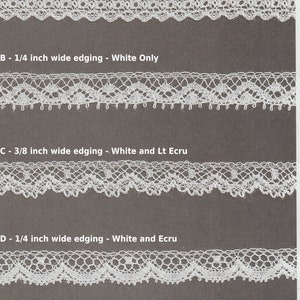 French Cotton Lace Edging in White, Lt Ecru, and Ecru - Heirloom Sewing - Doll Dress Supplies - Narrow French Cotton Edging