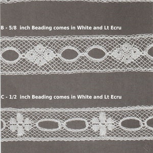 French Cotton Lace Beading in White, and Lt Ecru - Heirloom Sewing - Doll Dress Supplies - French Lace
