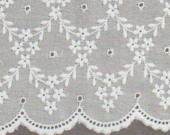 White on White Embroidered Tiny Flowers - 27 Inch Swiss Batiste Flounce - Scalloped Flounce - 100 Percent Cotton - Heirloom Sewing