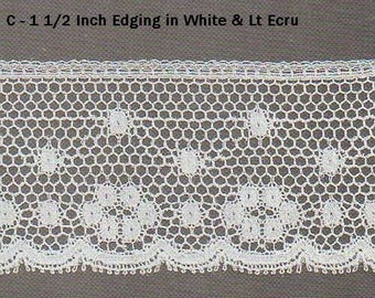 Matching French Cotton Lace Edging - Available in White and Lt Ecru - Heirloom Sewing - Doll Dress Supplies - Lace Shaping