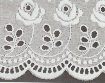 White Swiss Batiste Scalloped Embroidered Flounce With Roses - 27 Inches Wide - Heirloom Sewing Supplies - Doll Dress Supplies