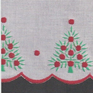Matching Christmas Embroidery Insertion and Wide Edging Red and Green Christmas Trees on White Swiss Batiste Doll Dress Supplies