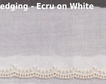 Bijpassende ecru geborduurde inzetstukken van Zwitserse batist, smalle en brede randen - naaien van erfstukken - benodigdheden voor poppenjurk