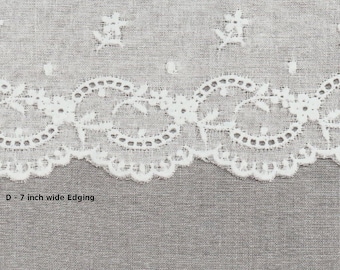 White Swiss Batiste Embroidery - Beading and Insertion with Entredeux - 2 1/2 inch and 7 inch Scalloped Edging - Doll Dress Supplies