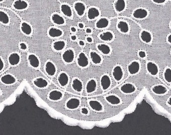 White on White Cut Work 27 Inch Swiss Batiste Flounce - Scalloped Batiste 27 Inch Flounce - Heirloom Sewing- 100 Percent Cotton