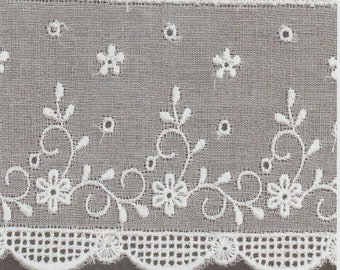 White on White Embroidered Organdy Flounce - Scalloped Flounce - 27 Inches Wide - 100 Percent Cotton - Heirloom Sewing