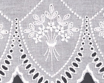 White Embroidered Bouquets of Flowers With Cut Work Scallops on a 27 Inch Swiss Batiste Flounce - Scalloped Flounce - Heirloom Sewing