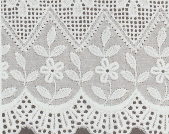 White Swiss Batiste Scalloped Embroidered Flounce - 27 Inches Wide - 100 Percent Cotton - Heirloom Sewing Supplies - Doll Dress Supplies