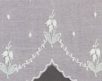 Pink and Green Embroidery on White Swiss Organdy - Wide Scalloped Edging -  White Swiss Organdy Insertion - Heirloom Sewing