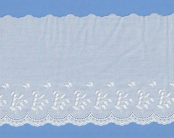 Scalloped Swiss Batiste Edging Embroidered With Flowers  - Heirloom Sewing Supplies - Doll Dress Supplies - 5 1/2 Inch Wide Edging