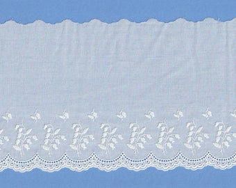 Scalloped Swiss Batiste Edging Embroidered With Flowers  - Heirloom Sewing Supplies - Doll Dress Supplies - 5 1/2 Inch Wide Edging