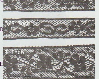 Black French Cotton Lace Insertion from 1/2 inch to 1 5/8 inches wide - Heirloom Sewing - Doll Dress Supplies