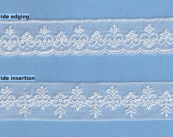 Matching French Maline Cotton Lace Insertion and Edging - Available in White and Champagne - Heirloom Sewing - Doll Dress Supplies