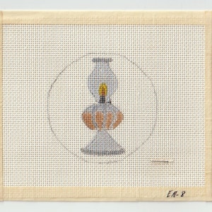 An Oil Lamp in a Round Pattern Hand Painted on 18 ct Mono Canvas - The Workshop 524 - Circle Design Old Fashioned Lamp