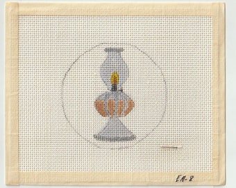 An Oil Lamp in a Round Pattern Hand Painted on 18 ct Mono Canvas - The Workshop 524 - Circle Design Old Fashioned Lamp