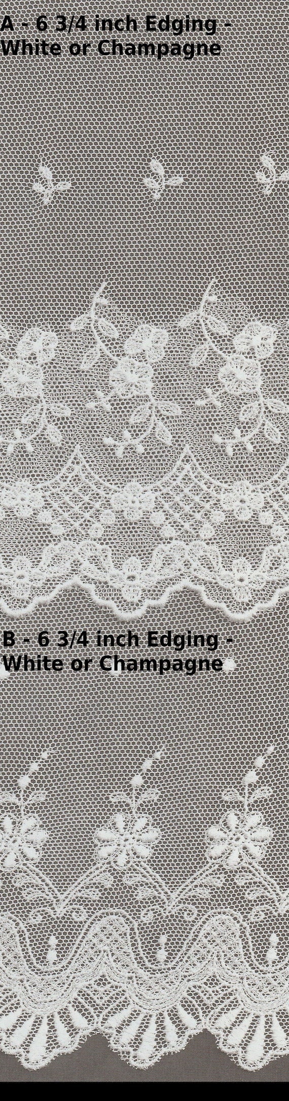 100 Percent Cotton Spanish Netting in White and Champagne - Available in White, and Champagne - Wide Edging - Heirloom Sewing