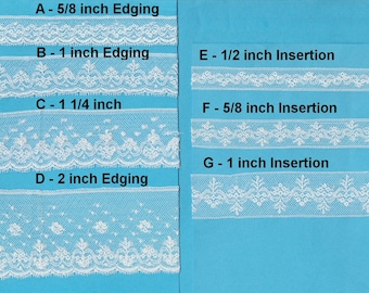 Bijpassende Franse katoenen katoenen inzetstukken en randen - verkrijgbaar in wit en champagne - naaien van erfstukken - benodigdheden voor poppenjurk