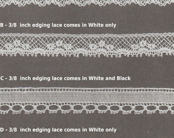 Narrow French Cotton Lace Edging in White, and Black - Heirloom Sewing - Doll Dress Supplies