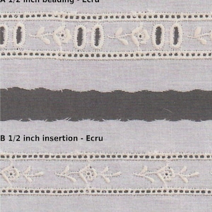 White on White or Ecru on White Entredeux Flower Insertion - Entredeux Flower Beading - Swiss Embroideries - Doll Dress Supplies