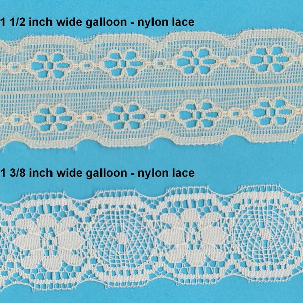 Galloon Nylon Lace - Doll Dress Supplies - Flower and Scallop Lace - Vintage Beige Lace