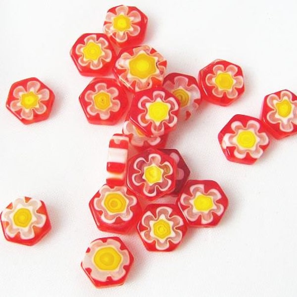 Glass Beads - Orange and Yellow Glass Cane Flower Beads - Glass Cane Beads