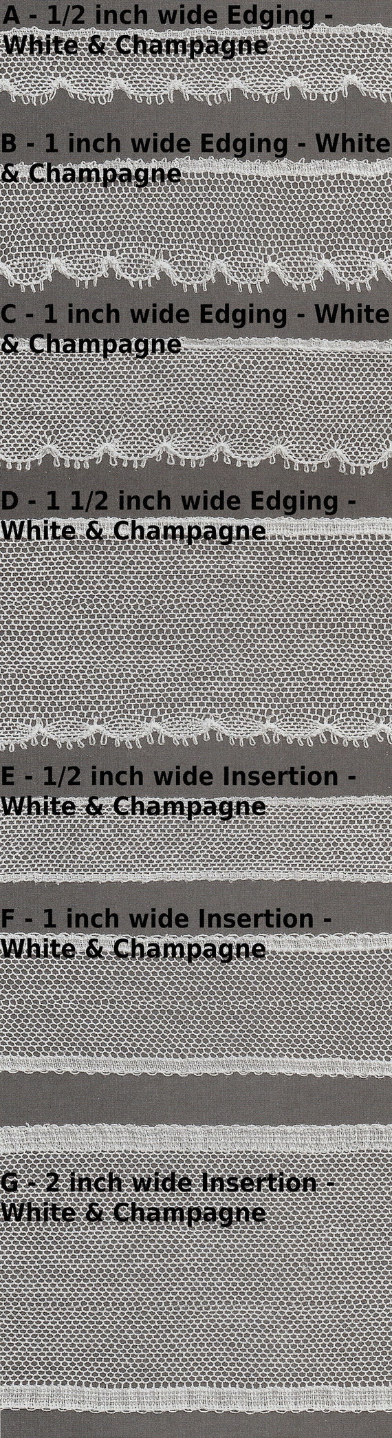 Matching French Netting Laces - 100 Percent Cotton Netting Available in White and Champagne - Heirloom Sewing - Doll Dress Supplies