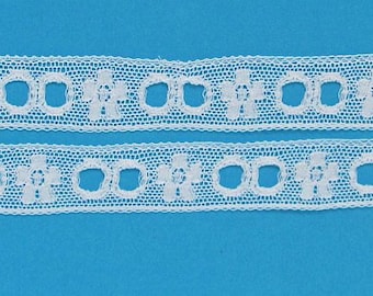 Vtg Cotton White Entredeux Openwork/Ribbon Beading Lace Trim Antique Doll Sewing 