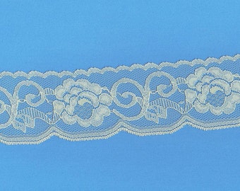 Wide Nylon Lace - Doll Dress Supplies - Flower and Scallop Lace - Vintage Beige Lace