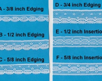 Black - Lt Ecru - White French Cotton Lace Edging - Black Edging - Lt Ecru Edging - White Edging -  Doll Dress Supplies