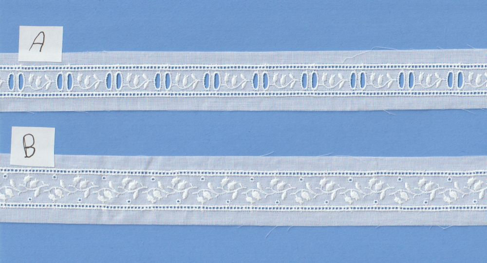 Entredeux Edged Swiss Insertions - Heirloom Sewing Supplies - Doll Dress Supplies - Entredeux Edged Swiss Beading - Flower Design Trim