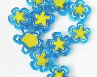 Blue and Yellow Glass Cane Flower Beads - Glass Cane Beads - Glass Beads