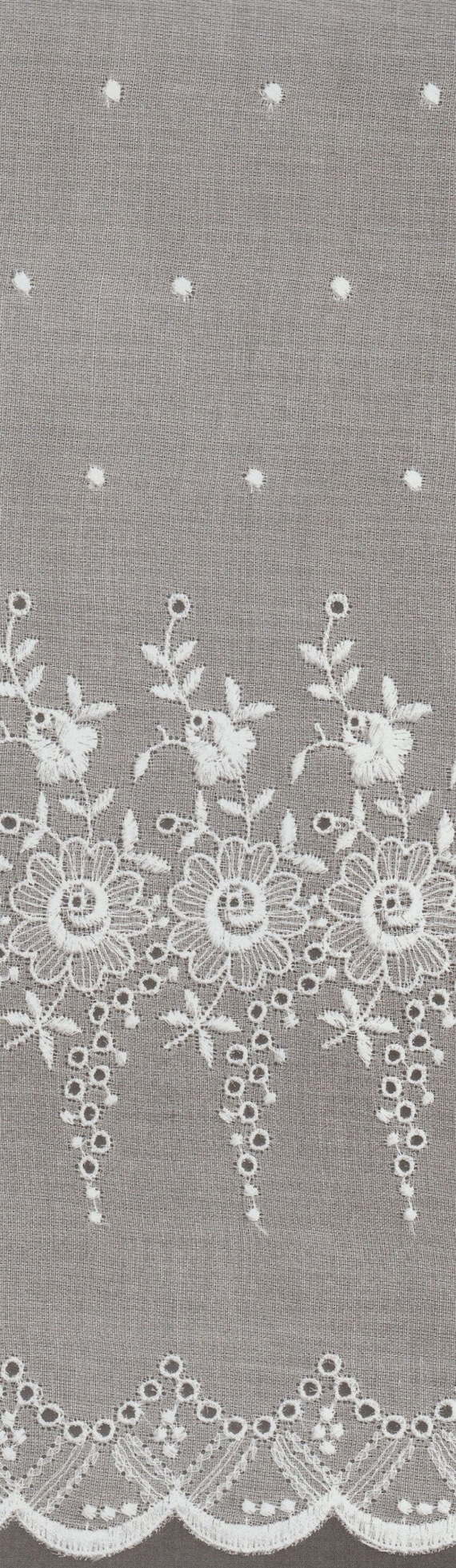 Scalloped White on White or Ecru on White Embroidered Organdy Flounce - 27 Inches Wide - 100 Percent Cotton - Heirloom Sewing