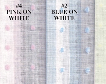 Plumetis-Stripes (Dotted Swiss) Fabric in White, Pink, Blue, and Yellow all on White